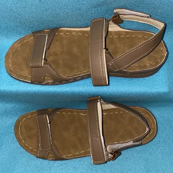 Qengg vegan leather brown summer open toe comfy orthopedic sandal NEW size 9.5 - Picture 4 of 8